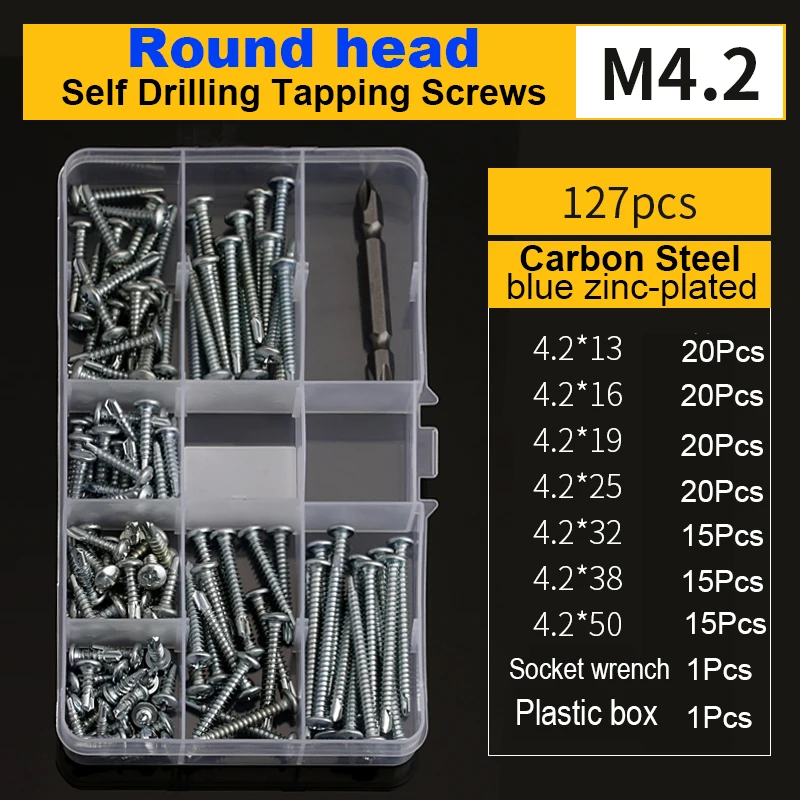 Self Drilling Tapping Screws Round / Flat Truss Hexagon Flange Head Screw Combination Set Nibbed Wood |