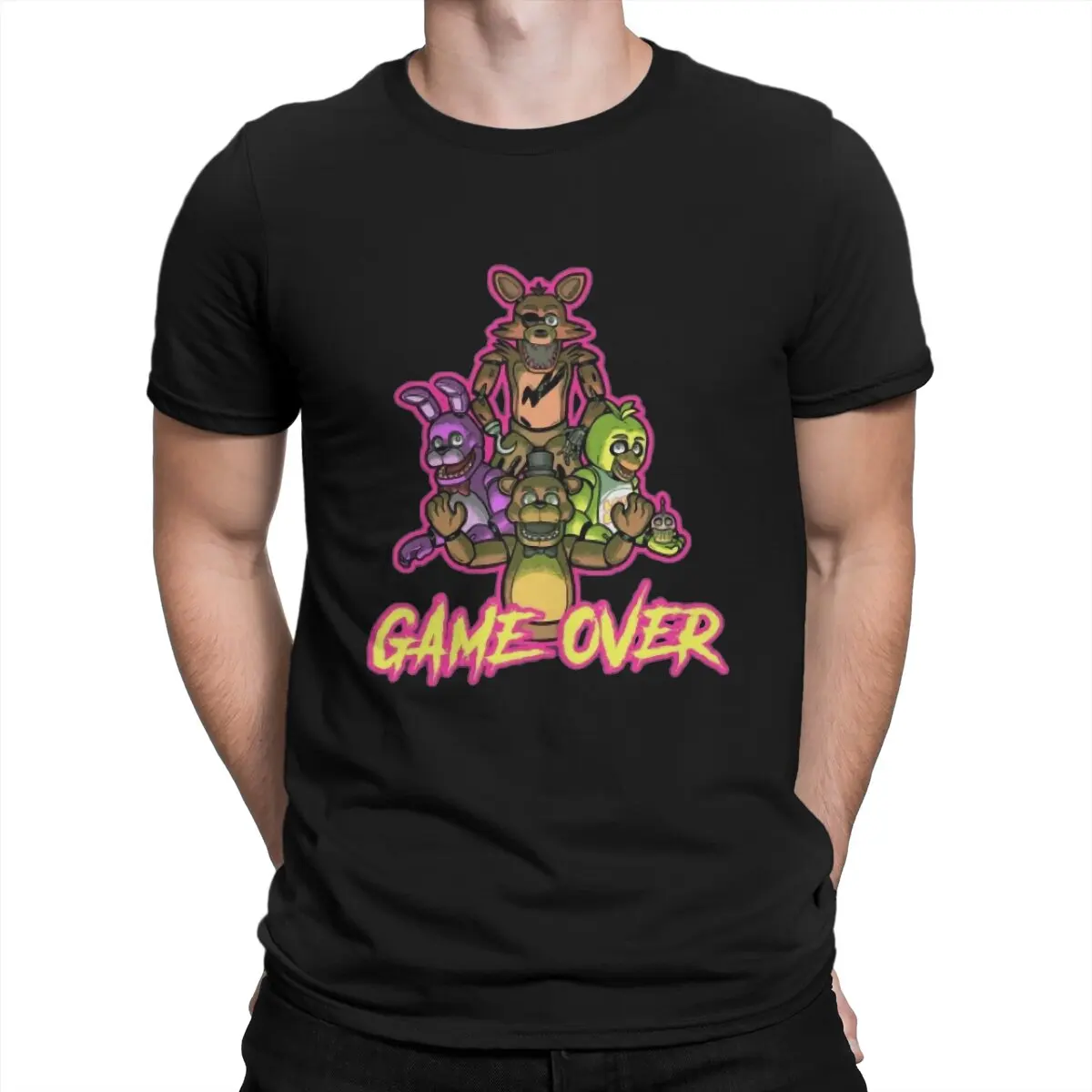 

Funny Game Over T-Shirts Men Round Neck Pure Cotton T Shirts F-Fazbears Short Sleeve Tee Shirt Summer Tops