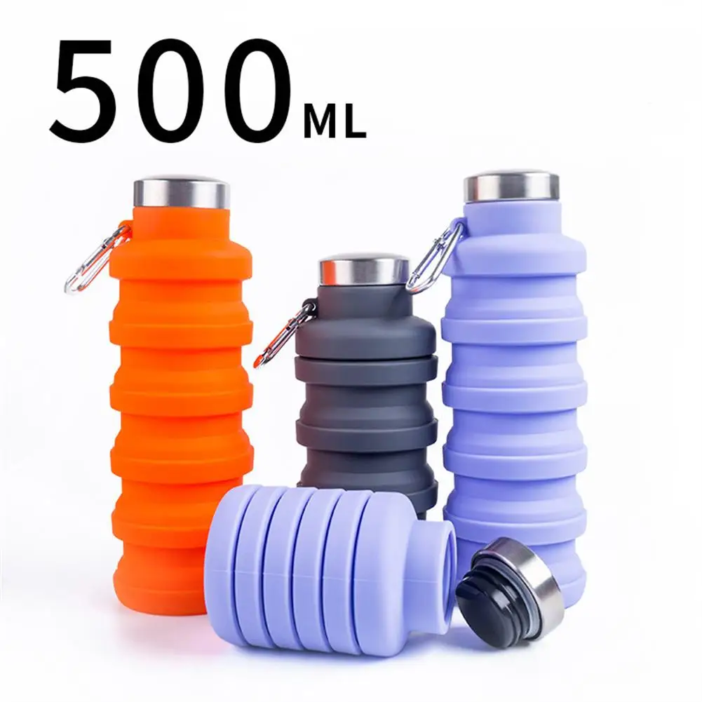 

Folding Cups 500ml Food Grade Silicone Water Cup Travel Retractable Coloured Portable Outdoor Sports Fitness Water Bottles