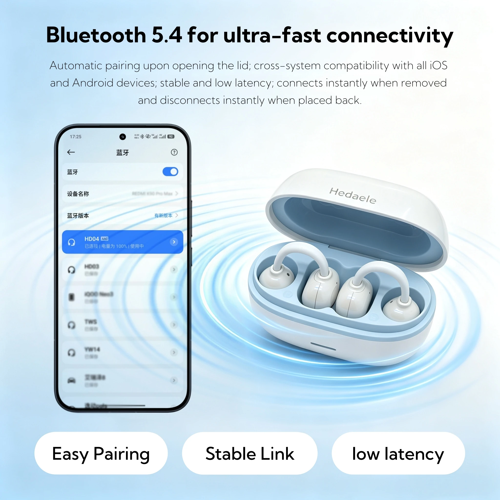 Фото Беспроводные Bluetooth-наушники Hedaele D04, Bluetooth 5.4, 13-мм драйвер, стереозвук, громкая связь, миниатюрные внутриканальные беспроводные наушники №3