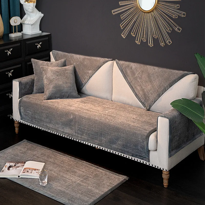 

Thicken Plush Sofa Covers Solid Color Soft Sofa Towel Cushion Universal Slip Resistant Slipcover Seat for Living Room Decor