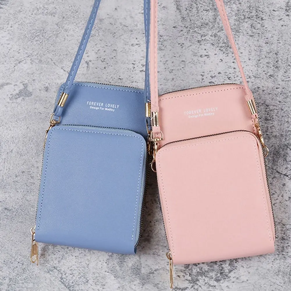 Wallet Zipper Letter Card Holder PU Leather Korean Coin Purse Crossbody Bag Women Shoulder Bag Touch Screen Phone Bag