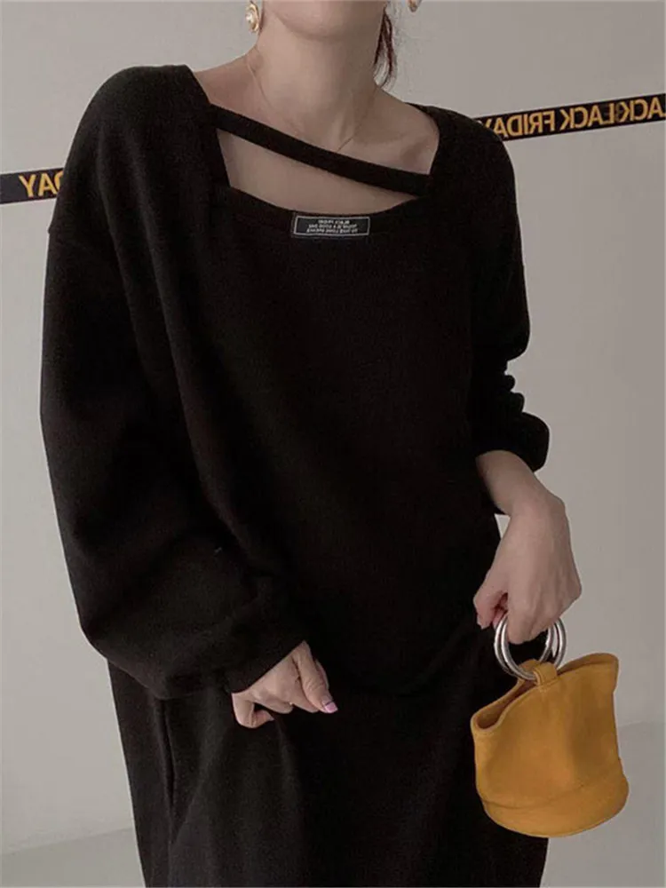 Платье-свитшот с ленивым размером больших размеров женское свободное цельное