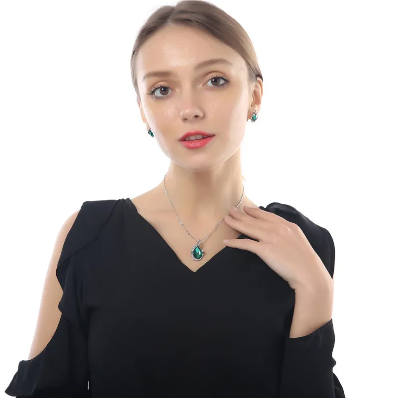 heart kryształowy wisiorek zestawy biżuterii szmaragdowo-zielony naszyjnik w kształcie kropli wody kolczyki akcesoria nowa oferta hurtownia