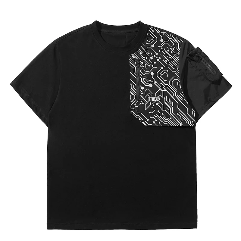 

Techwear Nightcrawler Functional Reflective Cargo T-Shirts Man Tops Tees Loose Casual Pullover Tactical Streetwear Bag TShirts