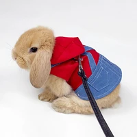 pet rabbit clothes denim jacket small animal outdoor harness leash vest bunny coat hat set for ferret hamster small pet supplies