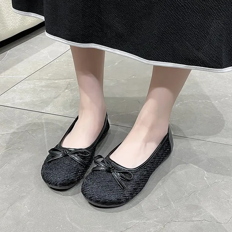 

Женские балетки с круглым носком, туфли на плоской подошве, с бантом, милые летние туфли с перфорацией
