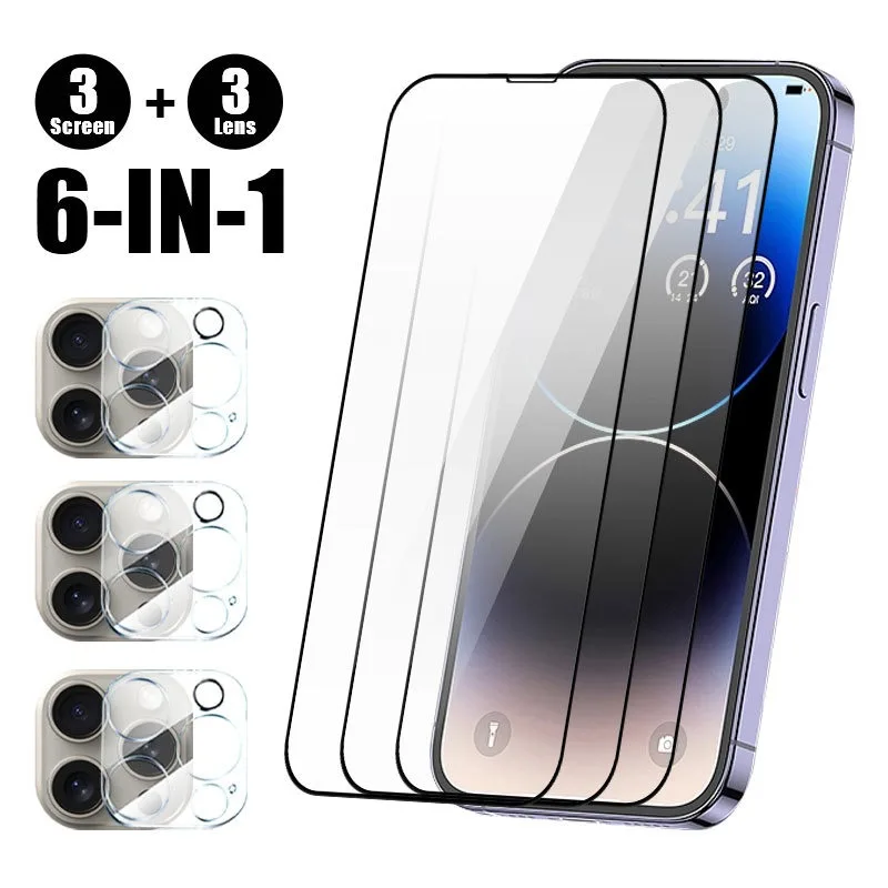 6 в 1 закаленное стекло с полным покрытием для объектива камеры iPhone 14 Plus 15 16 Pro
