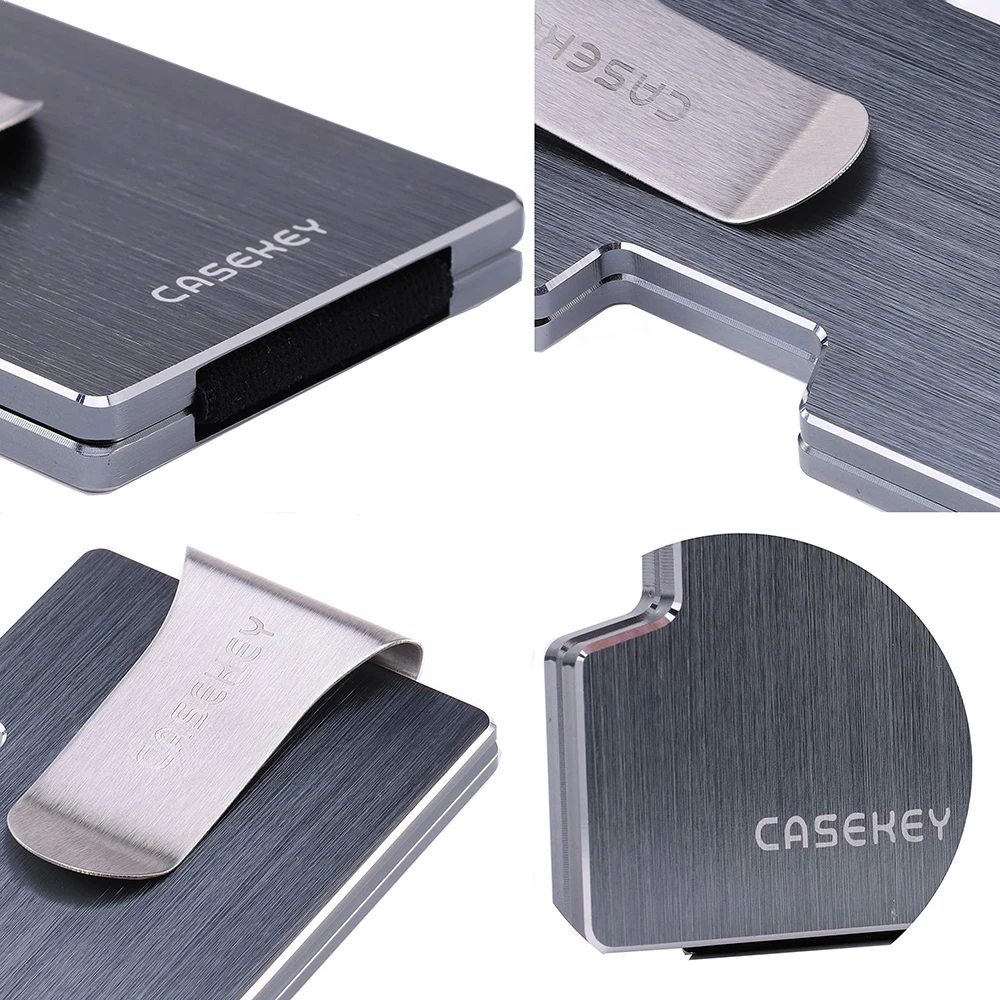 CASEKEY Men Slim Wallet Front Pocket Rfid Minimalist Credit Card Holder for Male Metal Purse with Money Clip Small Wallet