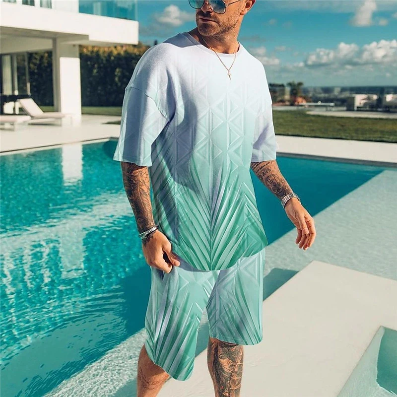 3D Printed Clothes for MenT-shirt Suits Plus Size Beach Style Designer Graphic Round aNeck Ropa Short Sleeve 2 Pieces Summer