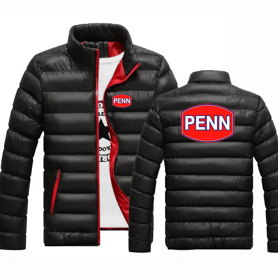 

Penn Fishing Reel 2023 Men's New Winter Fashion Print Cotton Jackets Casual Stand-up Collar Slim Fit Warm Cardigan Tops Clothes