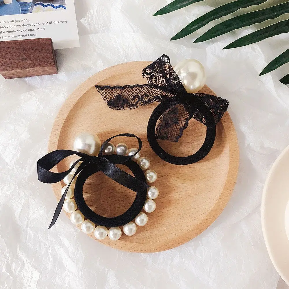 

Fashion Cute Girls Imitation Pearls Lace Hair Accessories Hair Ties Ponytail Holder Hair Ropes Rubber Band