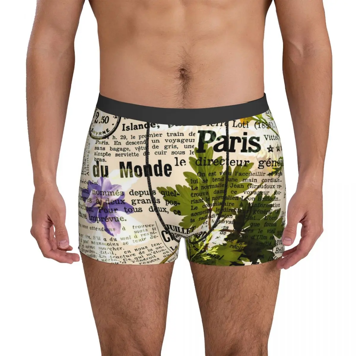 

Трусы-боксеры мужские с принтом Гербария, винтажное нижнее белье с газетами, Симпатичные трусы с 3D мешочком, большие размеры