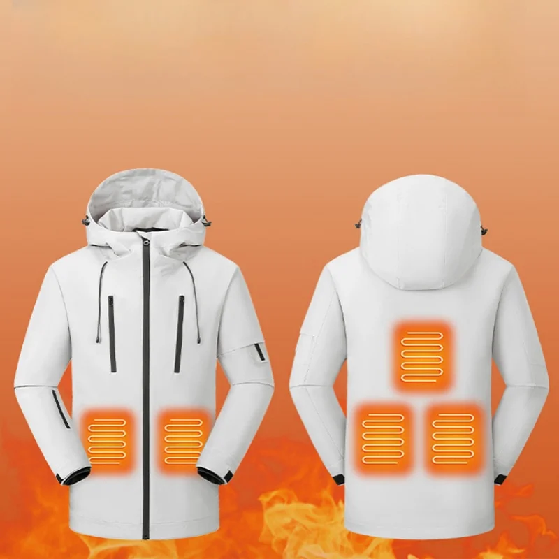 5-зонная куртка с подогревом мужская водонепроницаемая белая мужские теплые