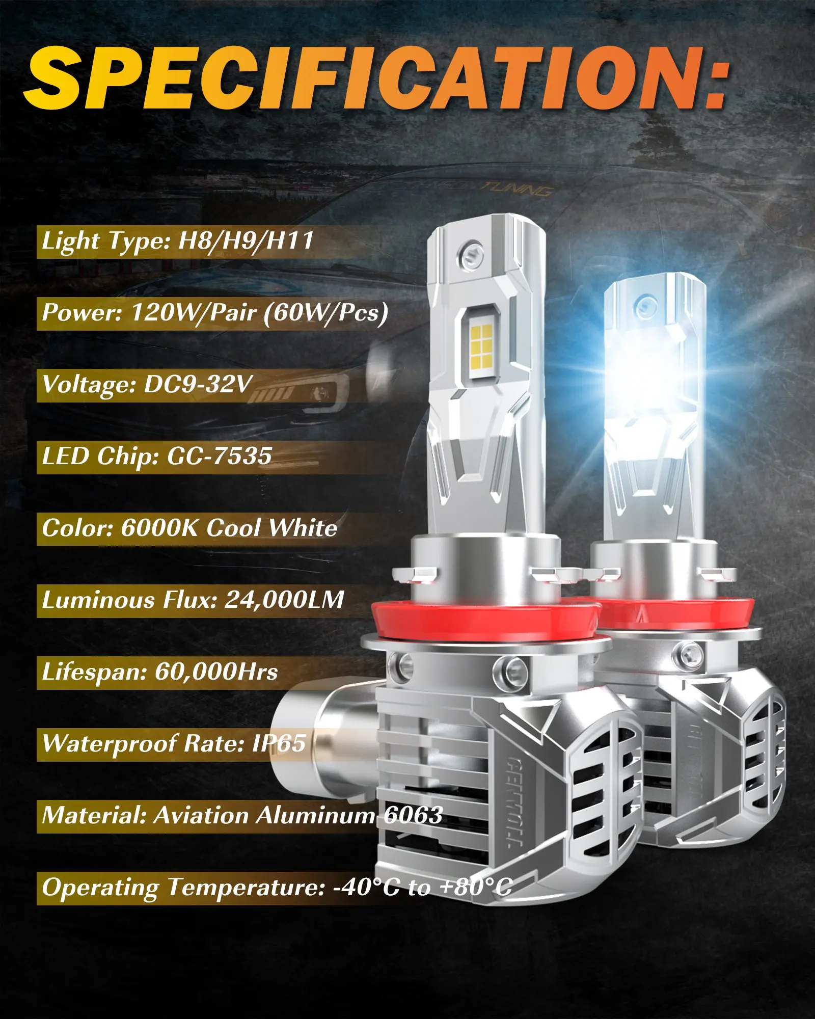 Фары головного света Автомобильные H8 H16 H11 120 лм Вт для Audi A4 8K B8 B7 B6 8 H A5 8T A6 C7