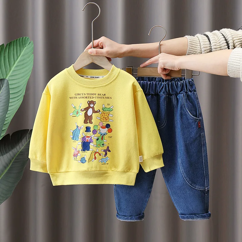 

Larua Kors New 2023 Korean Clothing Set Spring Cotton Long Sleeve O Neck Print Cartoon Yellow 2 Pcs Sets Boys Clothes 12M-5T