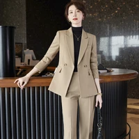 2022 autumn formal ladies khaki blazer women business suits with sets work wear office uniform large size pants jacket spring