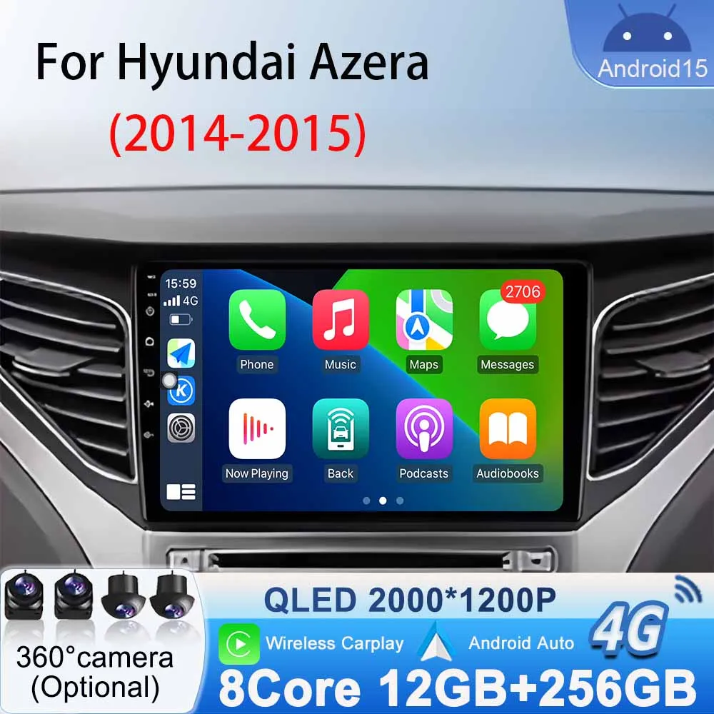 Фото Навигационный GPS для Hyundai Azera 2014-2015 Автомобильный радиоприемник Мультимедийный плеер Стерео Bluetooth Беспроводной Carplay WIFI DVD Android 15 №1