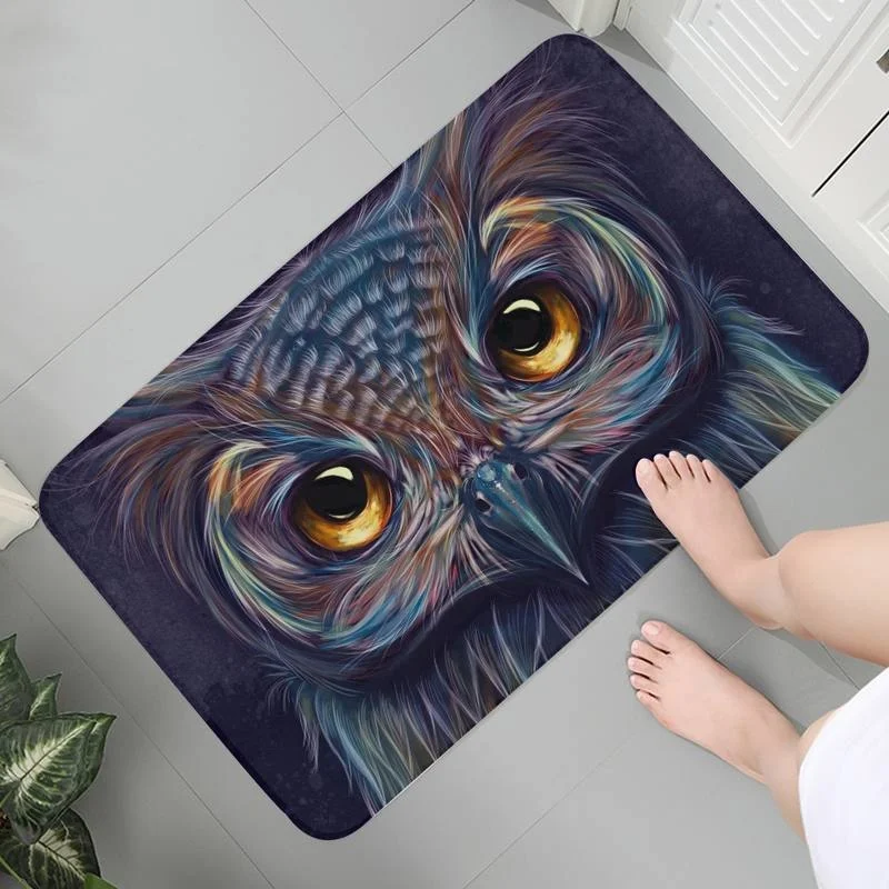 

Mats Kitchen Bathroom Carpet Washable Soft Rug Hallway Indoor Cartoon Anime Memory Foam Owl Art Bath Mats Parlor Mat Area Rugs