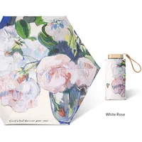 totes micro mini manual compact umbrella rose oil painting umbrella pink with multicolored flowerstravel umbrella for woman