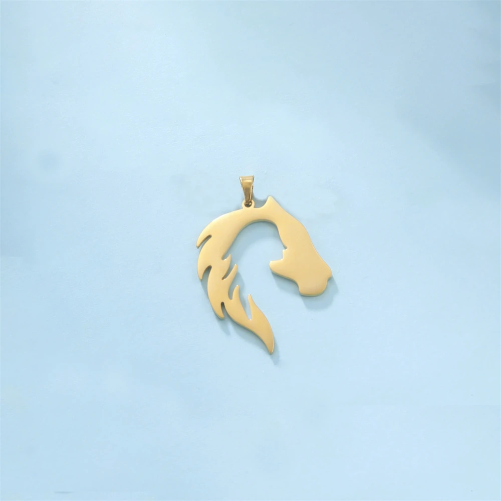 5pcs/Lot Horse Head Silhouette Girl Pendants Diy Handmade Necklace Accessories Stainless Steel Charms For Jewelry Making Gifts