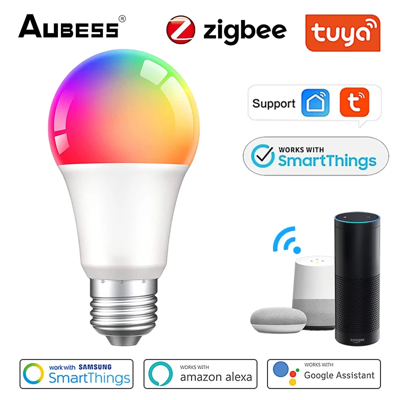 

Aubess Tuya 9W Zigbee 3.0 Smart LED RGBW Bulb E27 Light Lamp Color Changing For Smart Life APP Work With Alexa Google Home
