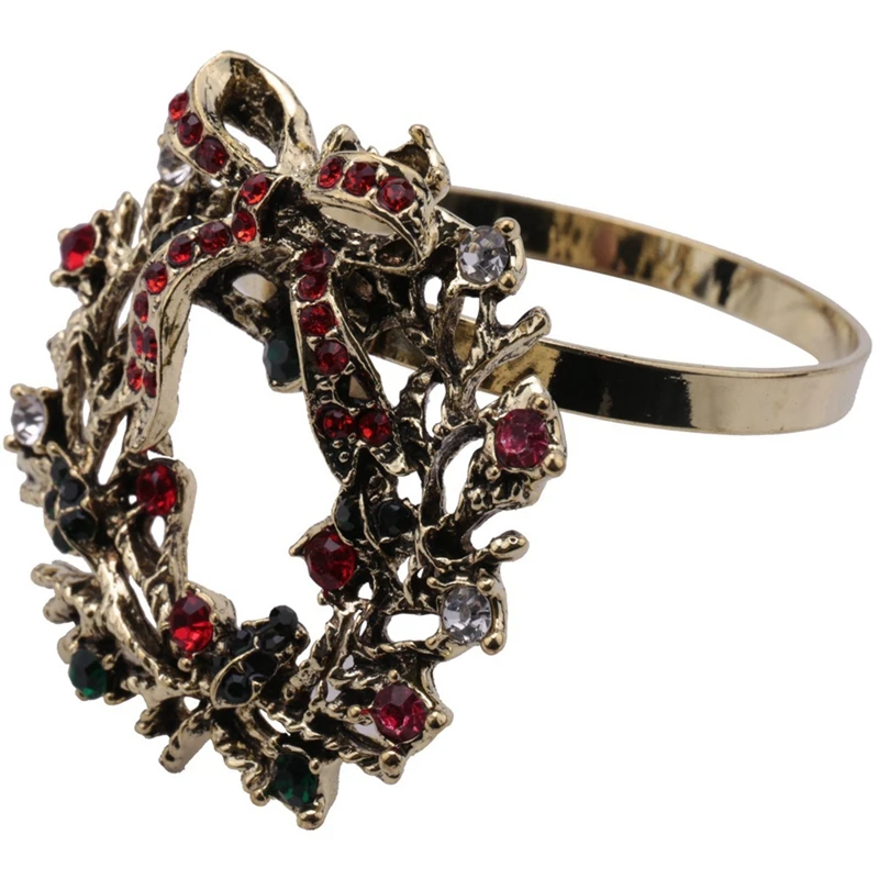 

24Pcs Christmas Wreath Napkin Rings Metal Napkin Buckle Napkin Holder Napkin Circle