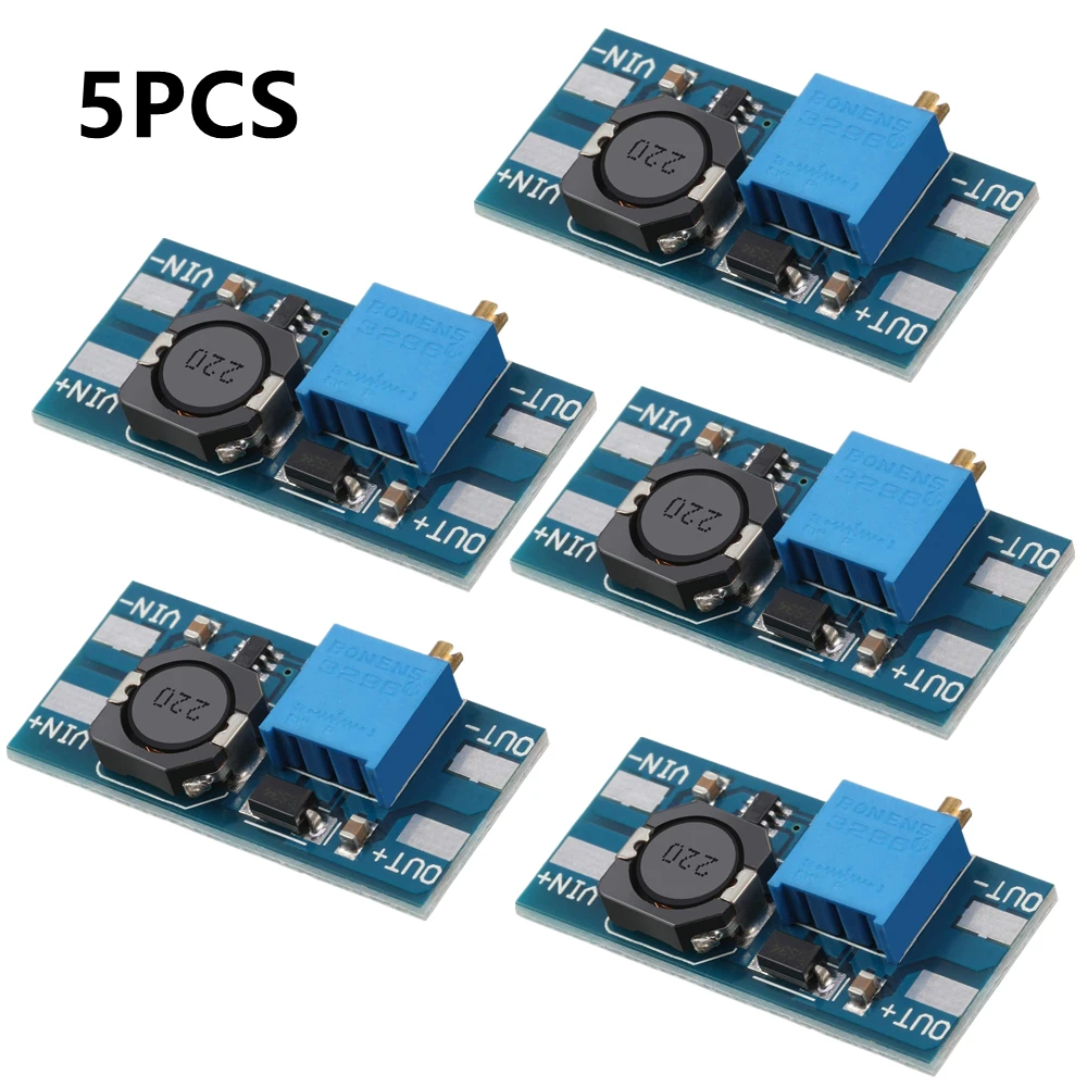 

5PCS MT3608 DC-DC Step Up Converter Booster Power Supply Module Boost Step-up Board MAX output 28V 2A