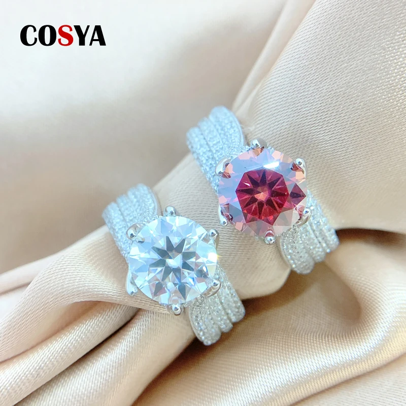 

COSYA S925 Sterling Silver Moissanite Rings Eight Hearts Eight Arrows for Women Wedding Diamond Engagement Ring Fine Jewelry