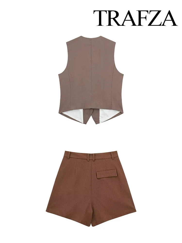 Женский однобортный топ и шорты с высокой талией V-образным вырезом