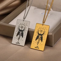 lucky gifts mystic metaphysics divination stainless steel tarot pendant necklace for women faith jewelry 2mm cuban chain