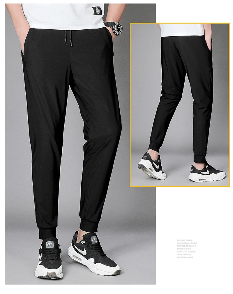 

Спортивные брюки из вискозы, мужские эластичные дышащие тонкие брюки, быстросохнущие облегающие летние ультратонкие повседневные брюки бо...