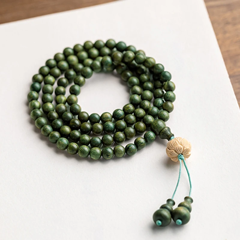 Натуральное сандаловое дерево Искусственный Зеленый Лотос 108 ожерелье 8 мм
