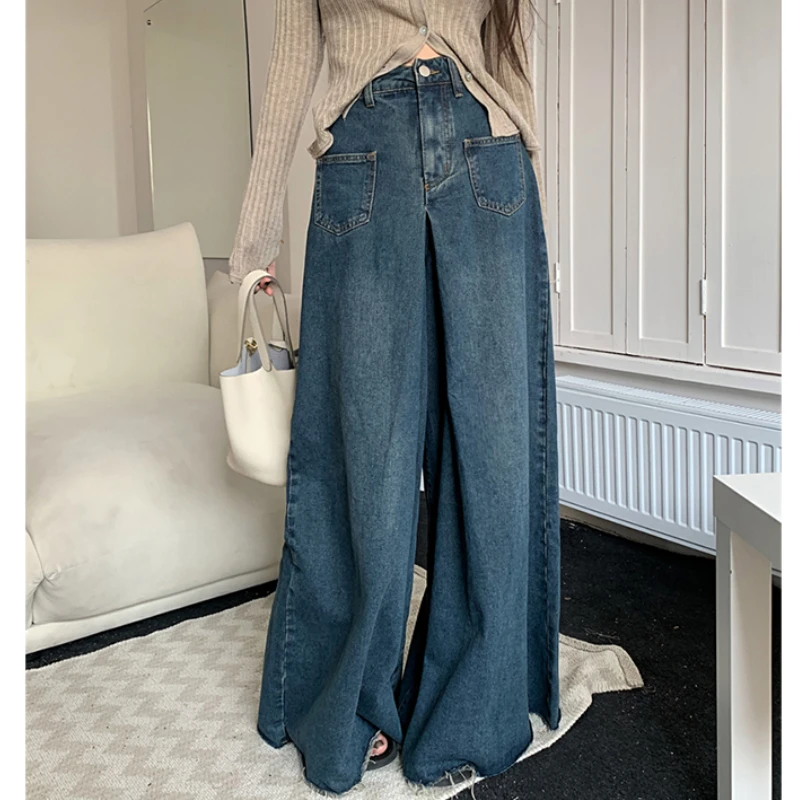 

2022 Winter and Autumn New Retro Jeam Wide Leg Pants, Street Style Comfortable Jeans Loose Drape Mopping Pants
