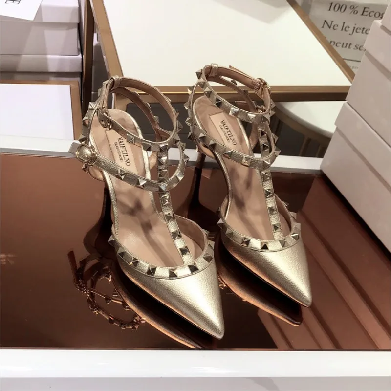 Gladiator Sandals Summer 2023 Ankle Strap White For Women's Shoes Party Shoes Brand Rivet High Heels Designer Sexy Ladies Shoes