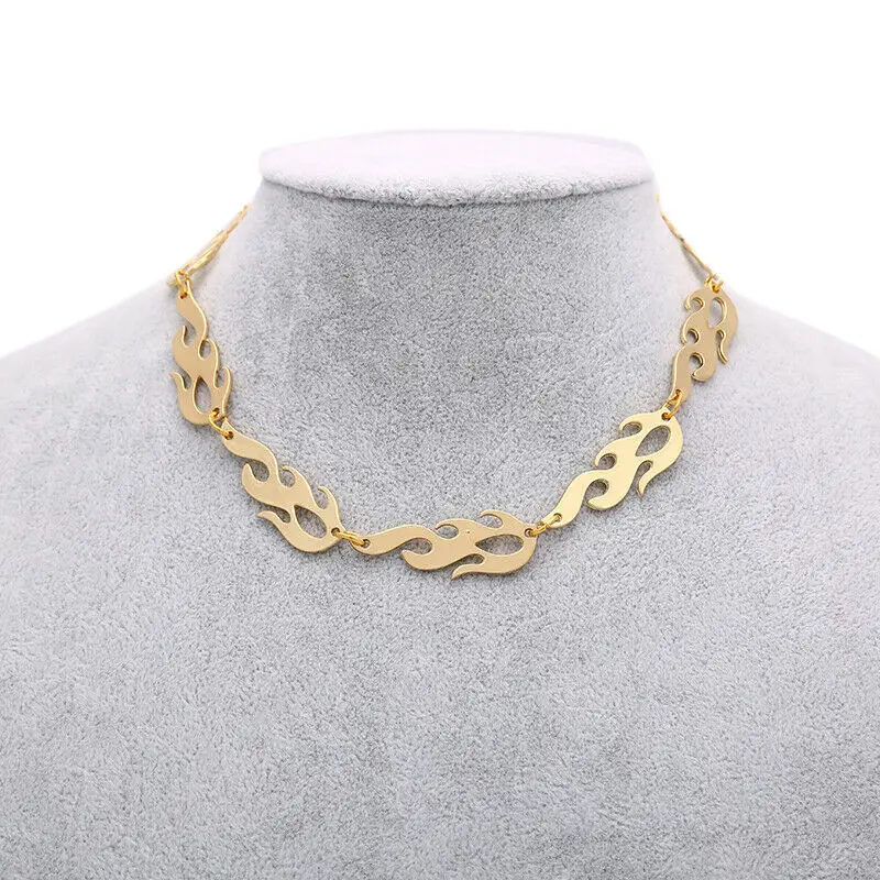 

Flame Pendant String Men's Necklace Wholesale Alloy Hollow European and American Jewelry Punk Exaggerated Metal Wind Necklace