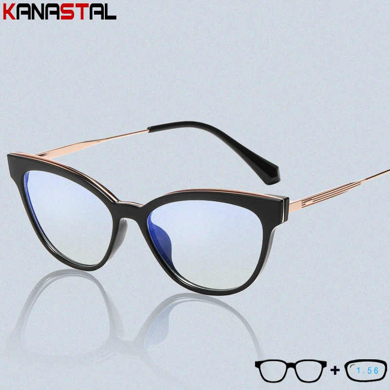 

Women Blue Light Blocking Reading Glasses Trend TR90 Cat Eye Eyeglasses Frame CR39 Prescription Optics Myopia Presbyopic Eyewear