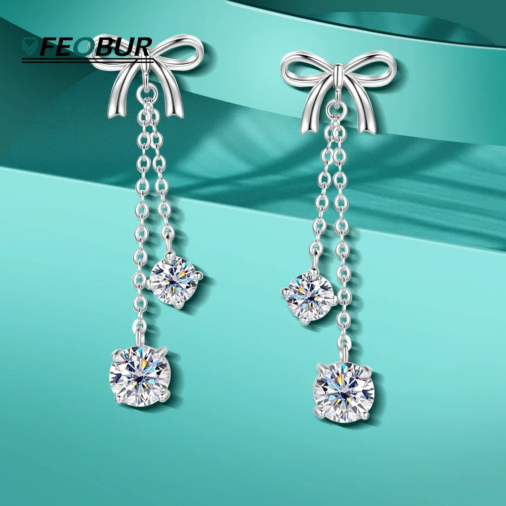 Серьги-капли 3cttw D цвета с муассанитом и галстуком-бабочкой длинные серьги