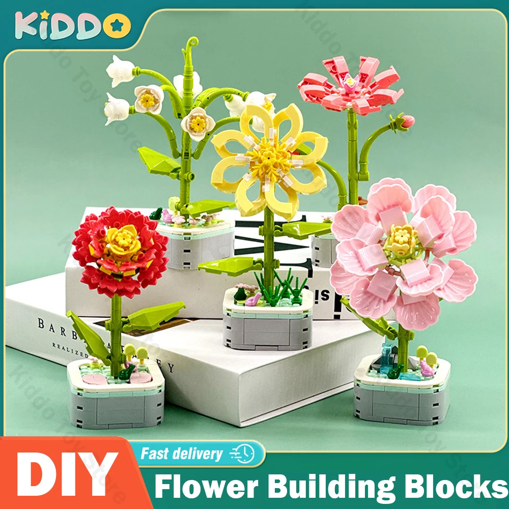 

DIY Sunflower Bouquet Building Block Kit Eternal Orchid Flowers Block Toy Set Rose Potted Bricks Assembly Girl Adult Friend Gift