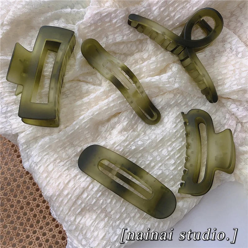 Frosted green grab clip gradually changing color large duck beak clip shark clip plate hair