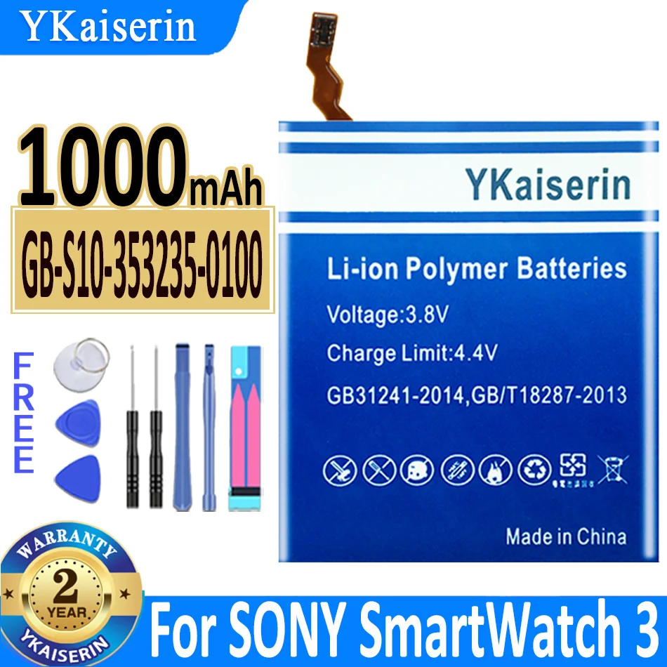

1000mAh YKaiserin Battery GB-S10-353235-0100 for SONY SmartWatch 3 SmartWatch3 SW3 GB-S10 3SAS SWR50 S10 In Stock Bateria