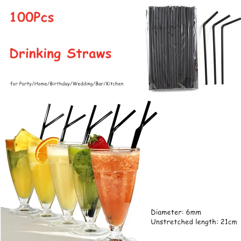

100Pcs Drinking Plastic Straws Black Cocktail Straws Drinking Straw Diy Party Straw For Home Birthday Wedding Party Supplies