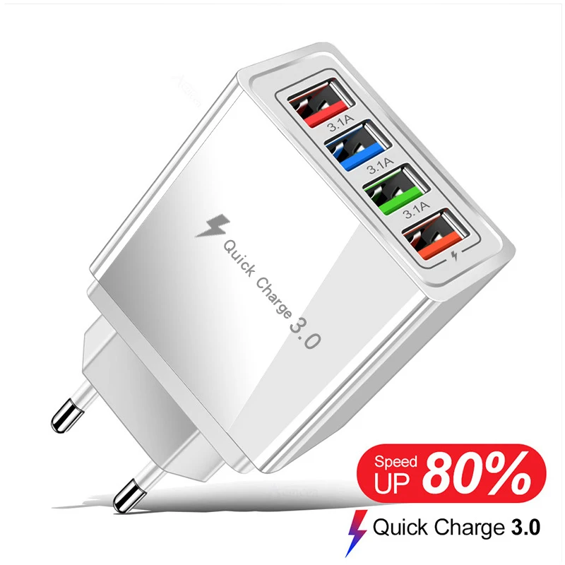

Wall Fast Phone Charger Adapter 4USB Quick Charge3.0 For iPhone12 13 Xiaomi mix 4 Phone Power Supply EU/US Mobile Phone Chargers