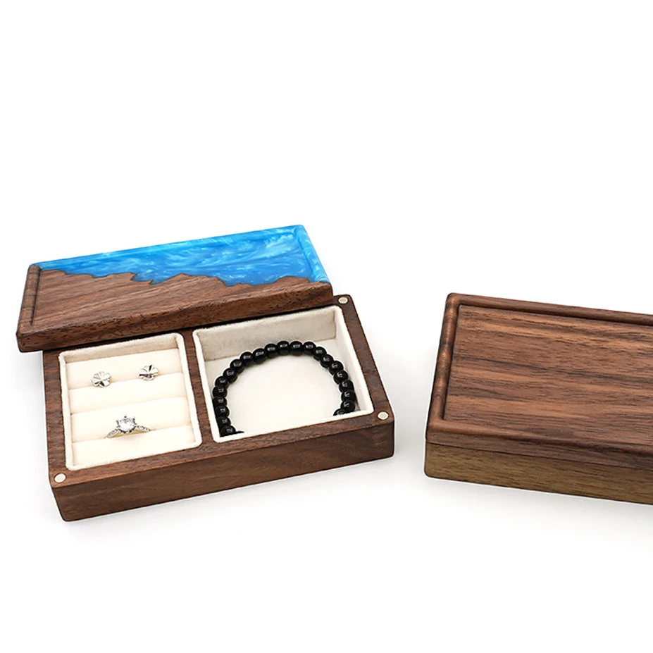 Personalised Walnut Wood Jewellery Stud Ring Necklace Ring Storage Box Wedding Storage Box Carry Case Christmas Gift Wholesale