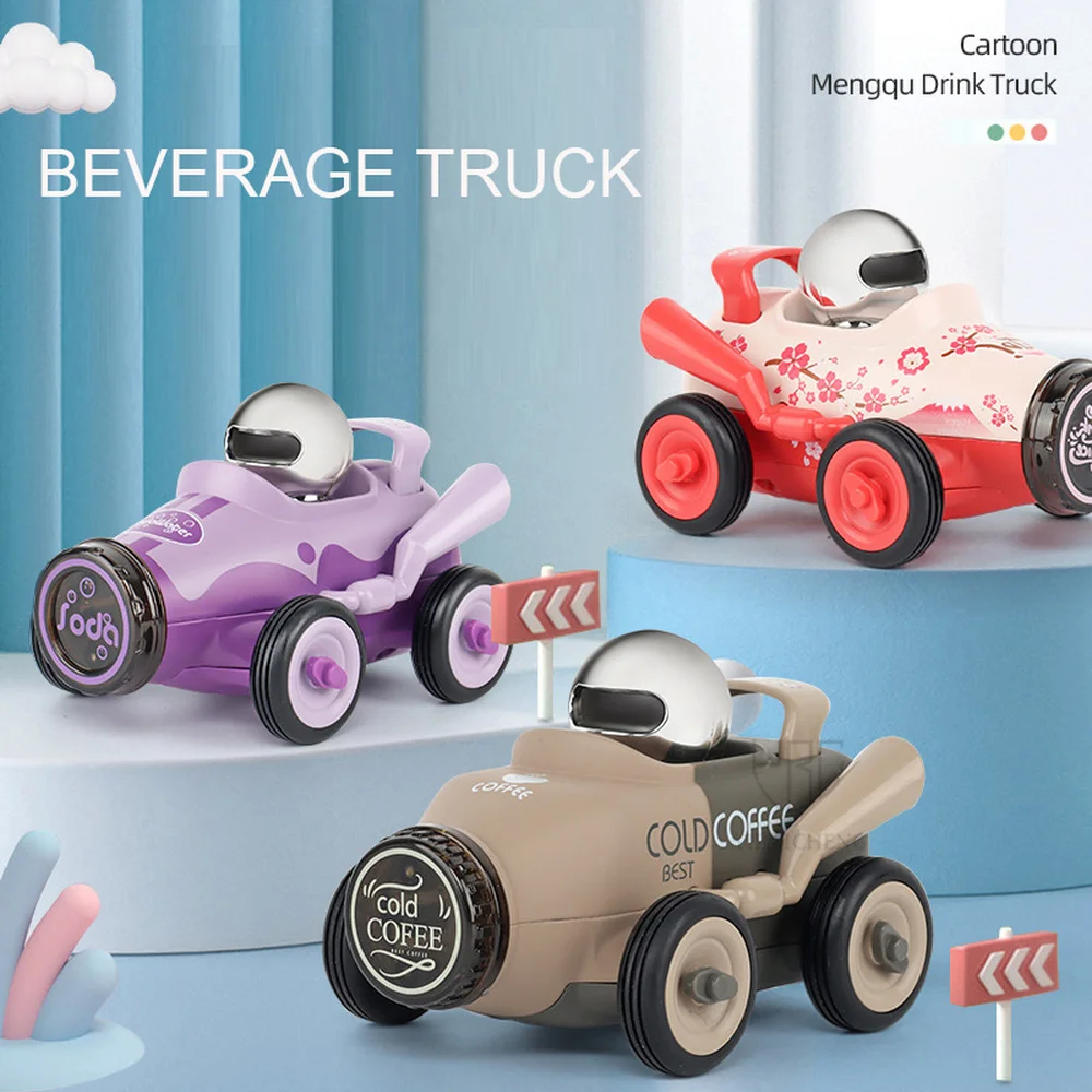 

12 Pcs MINI Alloy Toy Beverage Truck Car Model Kawaii Cartoon Winder Sound Light Pull Back Drinks Vehicle For Boy Children Gifts