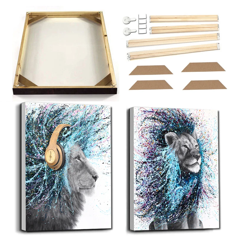Ful Hair Sexy Black Woman Art Canvas Painting With Frame Graffiti Leopard Lion Poster Prints Figure Animal Picture