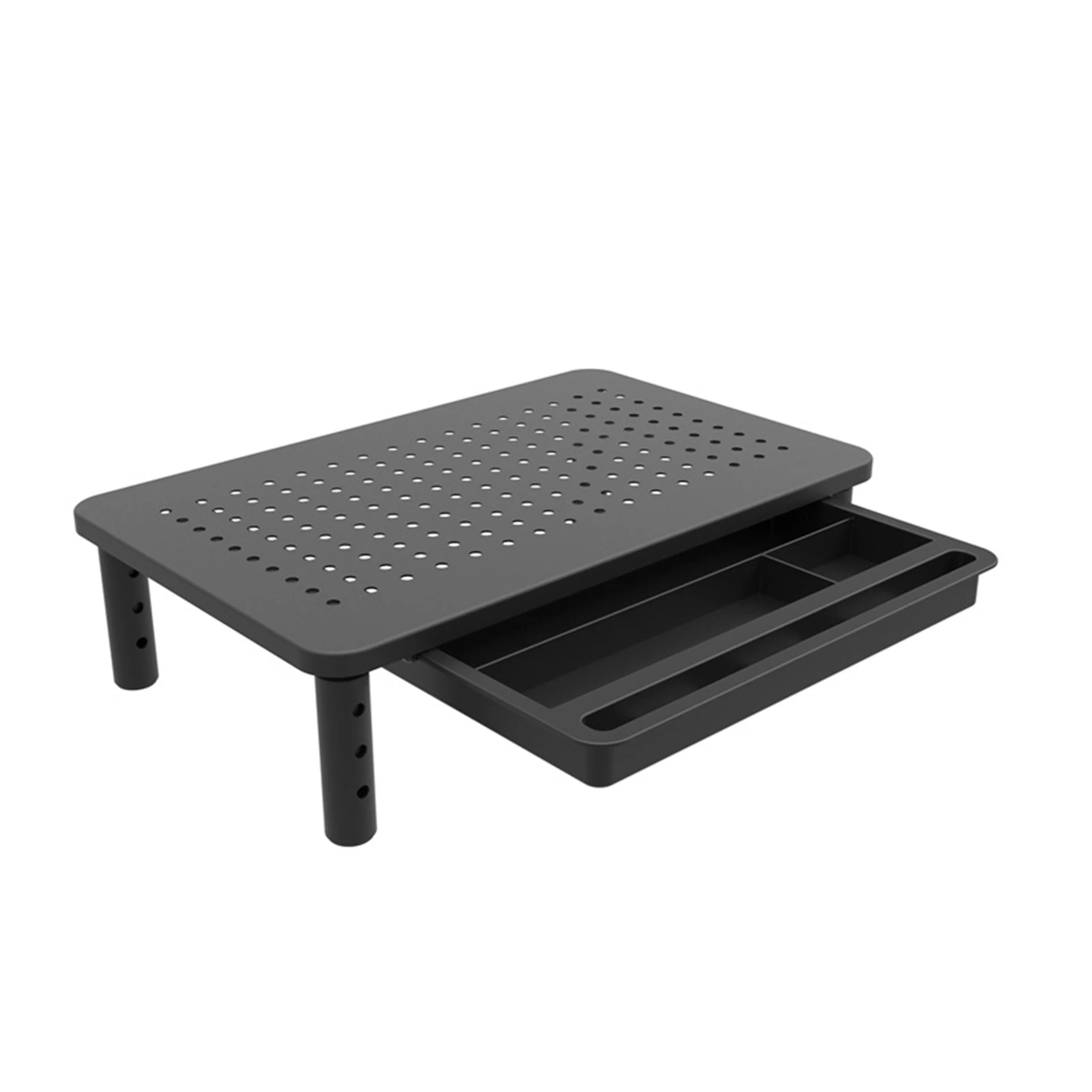 

Monitor Stand Riser Non-Slip Computer Holder Universal Black Save Space With Drawer Iron Office Height Adjustable Desktop Laptop