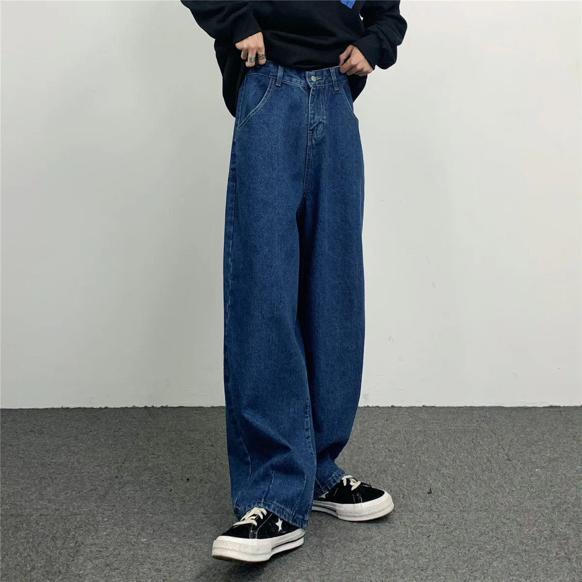 JEAN MAN Trendy Retro Wide Leg Dark Blue Straight Men and Women's Jeans High Street Jeans Men Loose Jeans Street Pants Y2k Pants