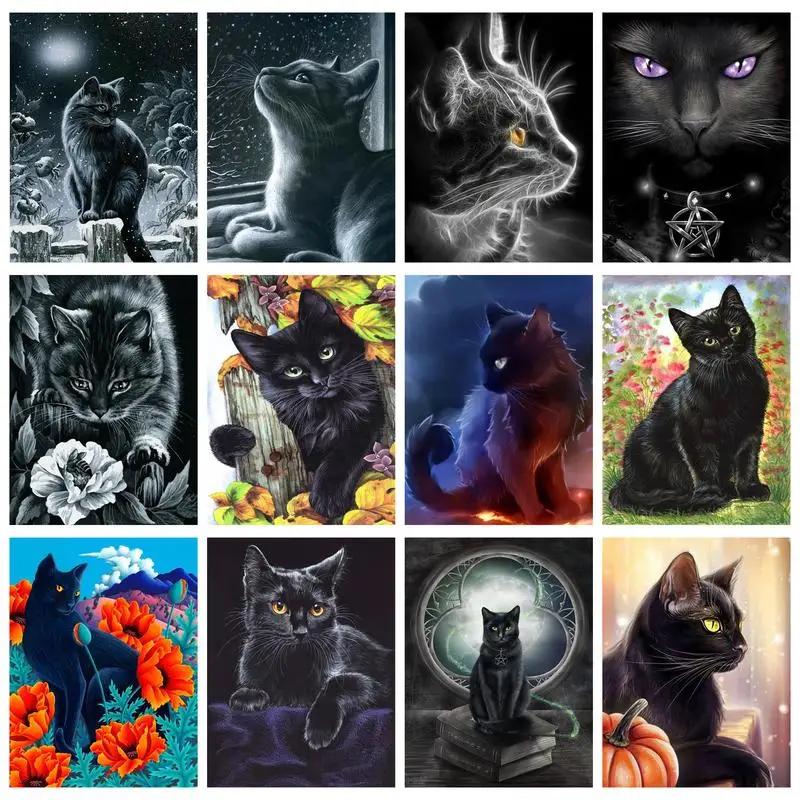 

Алмазная живопись 5D «сделай сам», Набор для вышивки с котом черного цвета, животное, стена для гостиной, спальни, украшение для дома