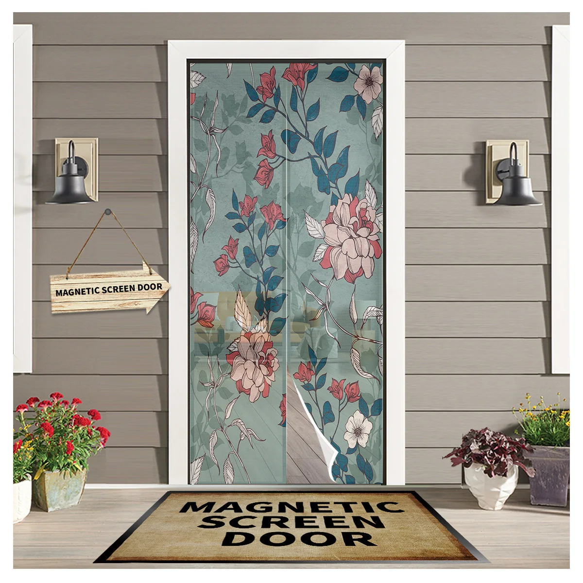 

Plant Flowers Leaves Magnetic Screen Door Curtain Home Summer Window Mosquito Net for Kitchen Bedroom